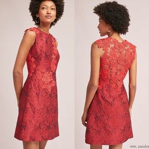 ML Monique Lhuillier Brocade and Lace Dress